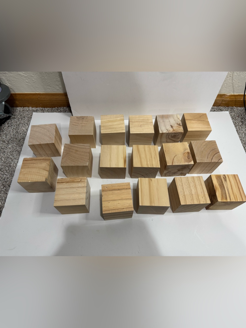 Lot of 17 Large Unfinished Wood Craft Blocks - 3" Natural Pine